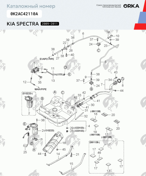 Купить Пластиковый бензобак Kia Spectra, 2009-2011 г.в. (NB) - 55 л. Пластиковый бензобак Kia Spectra, 2009-2011 г.в. (NB) - 55 л.